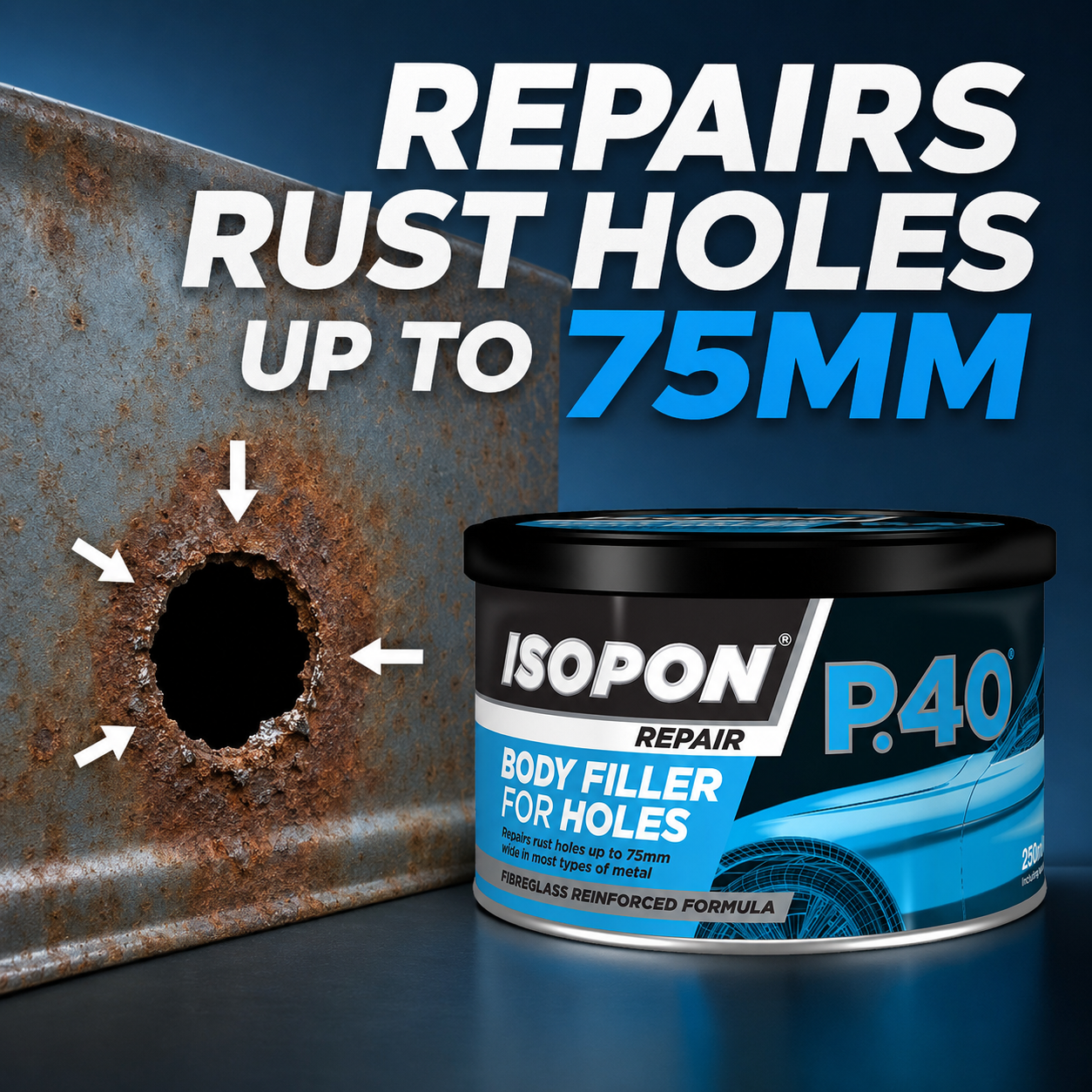 Upol Isopon P40 Metal Holes Body Filler Repair Paste Fibreglass Formula