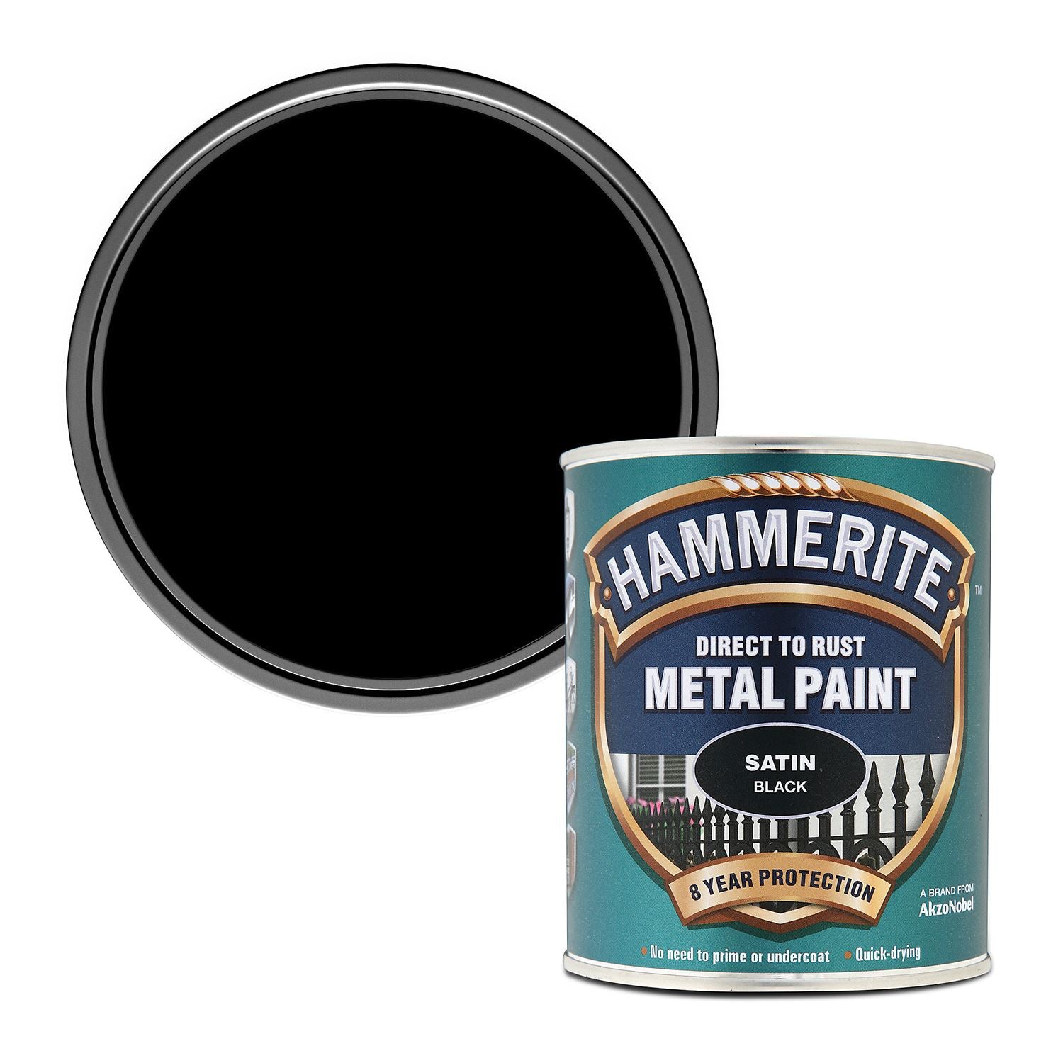 1X - Hammerite Satin Black Paint 750ml Direct to Rust Metal Paints