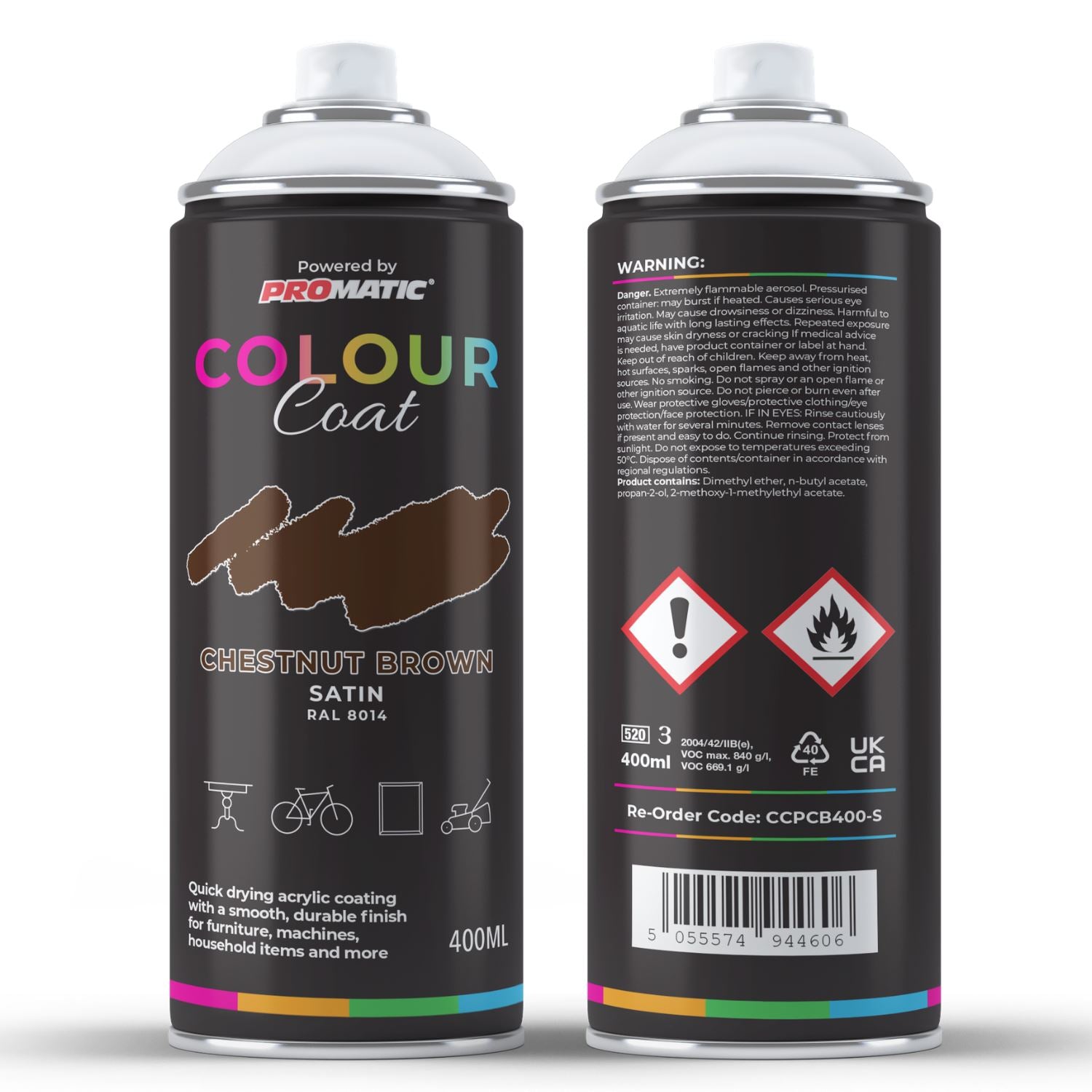 ProMatic Colour Coat Chestnut Brown RAL 8014 Satin 1K Acrylic Spray Paint 400ml