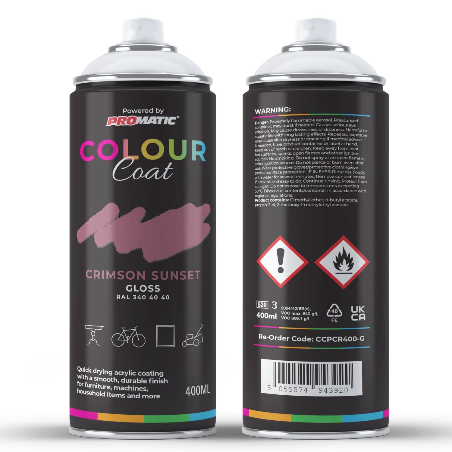 ProMatic Colour Coat Crimson Sunset RAL 340 40 40 Gloss Spray Paint 400ml
