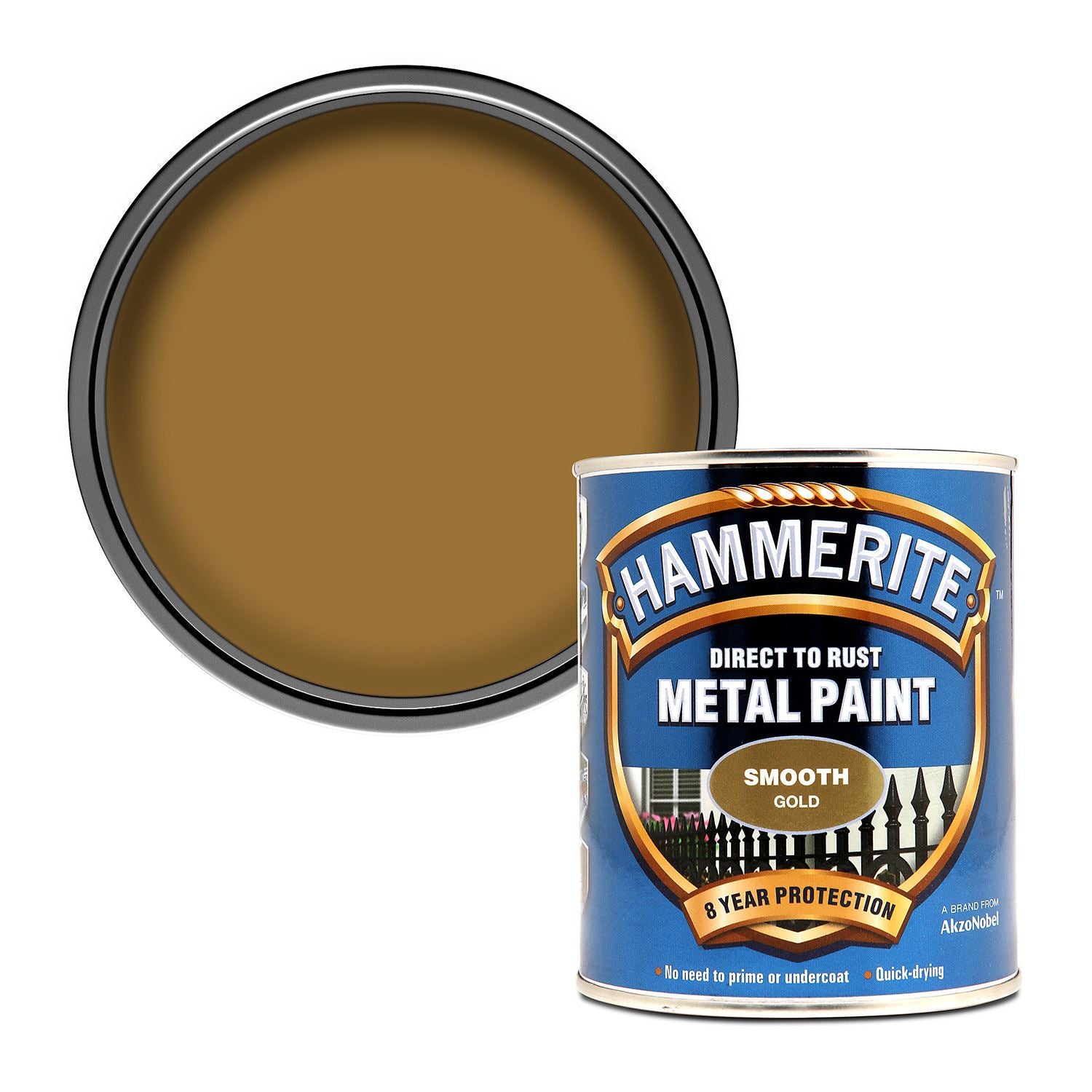 1X - Hammerite Smooth Gold Paint 750ml Direct to Rust Metal Paints