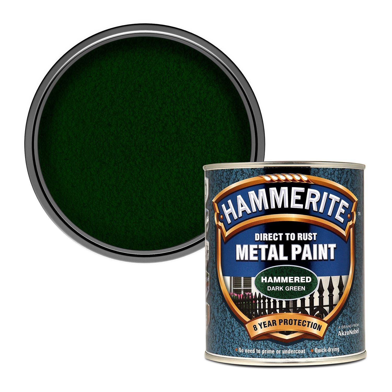 1X - Hammerite Hammered Dark Green Paint 750ml Direct to Rust Metal Paints