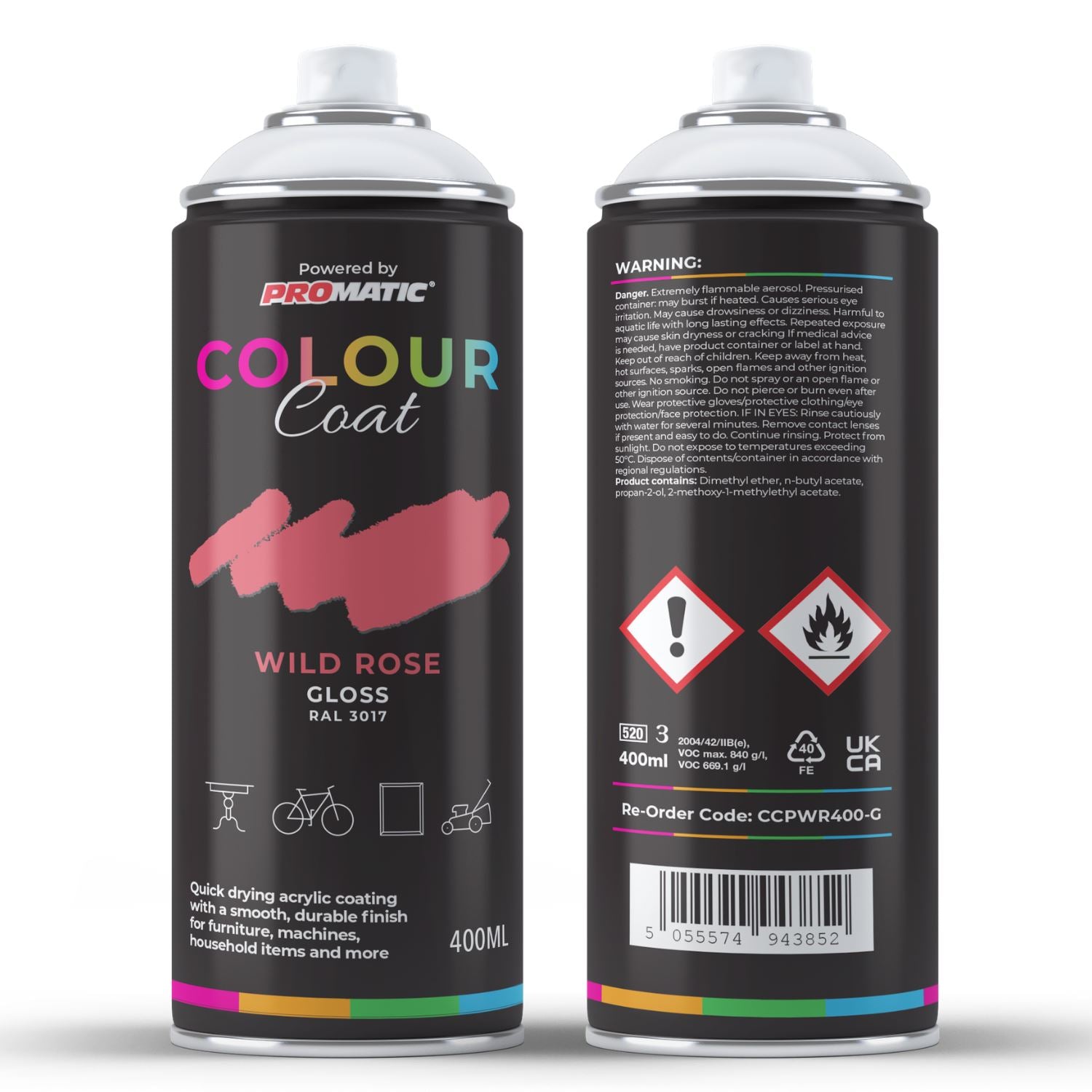 ProMatic Colour Coat Wild Rose RAL 3017 Gloss 1K Acrylic Spray Paint 400ml
