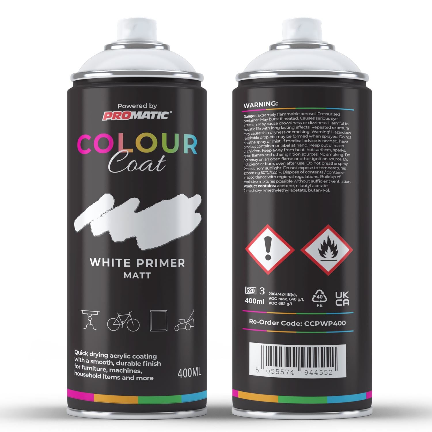 ProMatic Colour Coat White Primer Matt Spray Paint 400ml