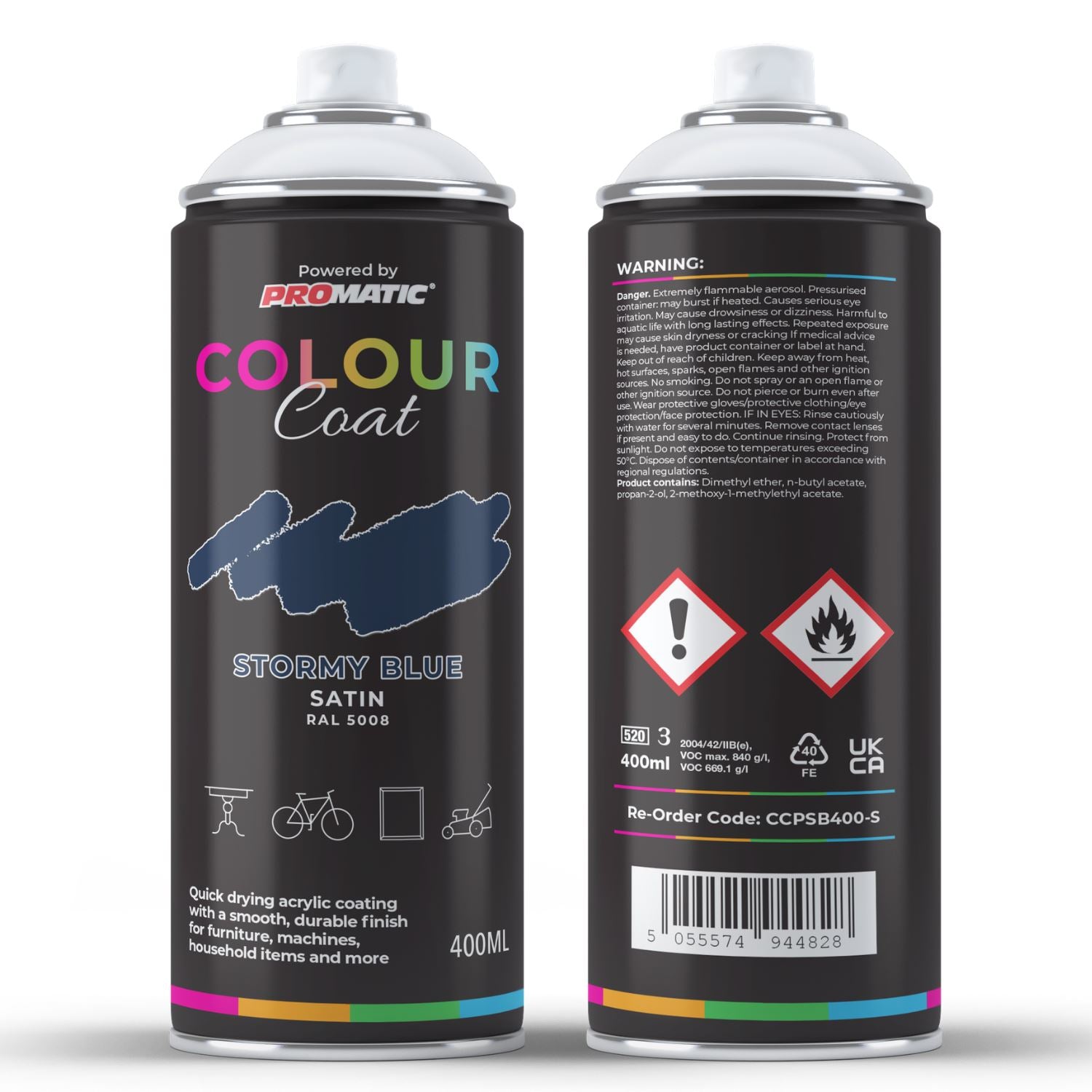 ProMatic Colour Coat Stormy Blue RAL 5008 Satin 1K Acrylic Spray Paint 400ml