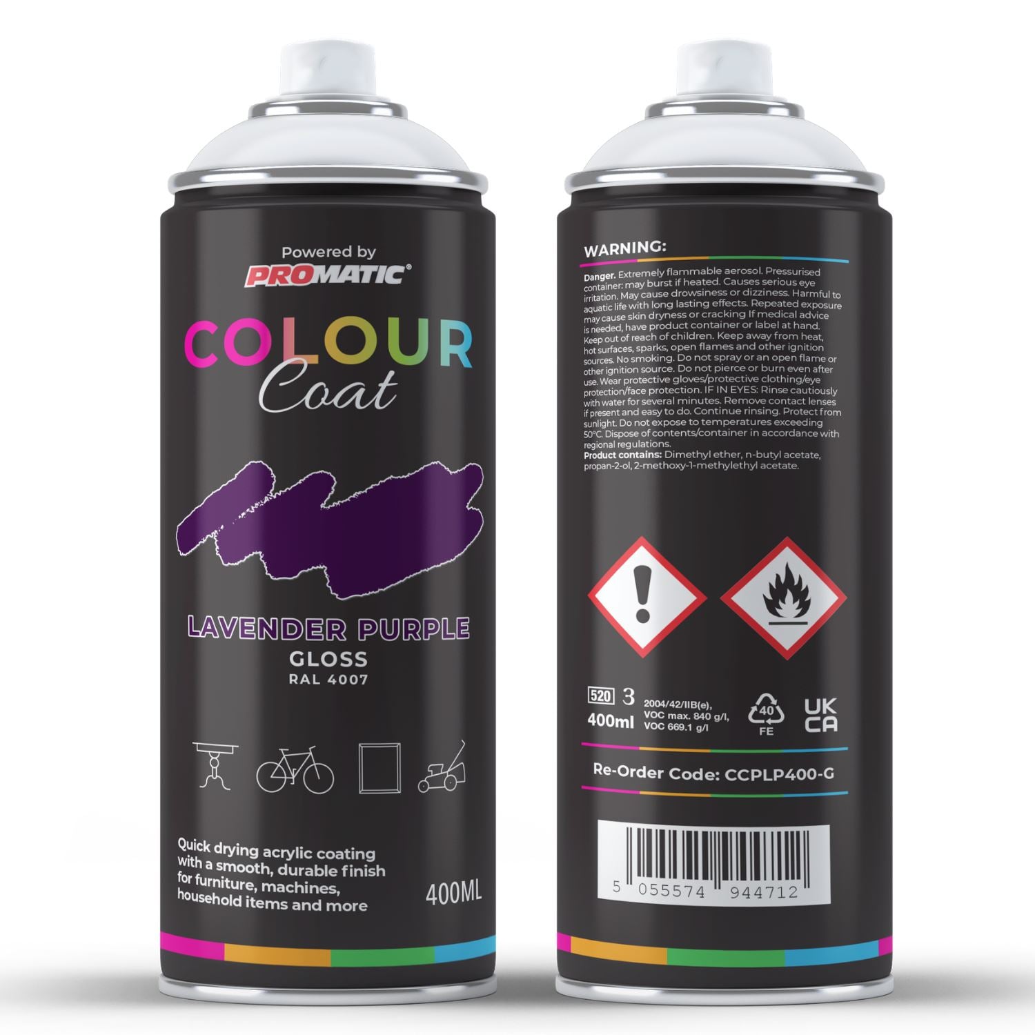 ProMatic Colour Coat Lavender Purple RAL 4007 Gloss 1K Acrylic Spray Paint 400ml