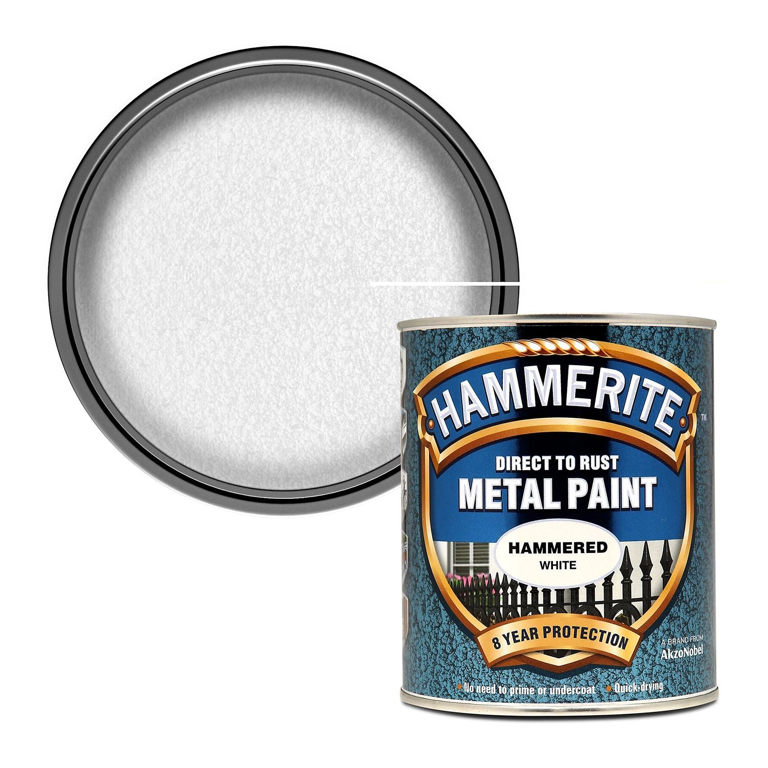 1X - Hammerite Hammered White Paint 750ml Direct to Rust Metal Paints
