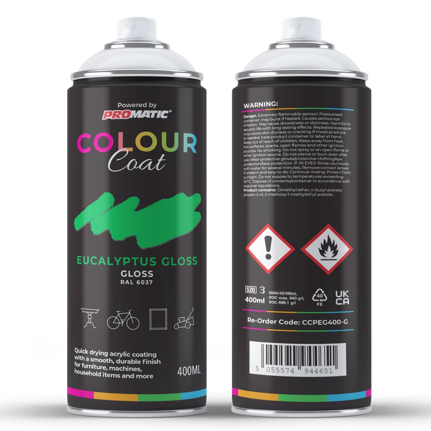 ProMatic Colour Coat Eucalyptus RAL 6037 Gloss 1K Acrylic Spray Paint 400ml