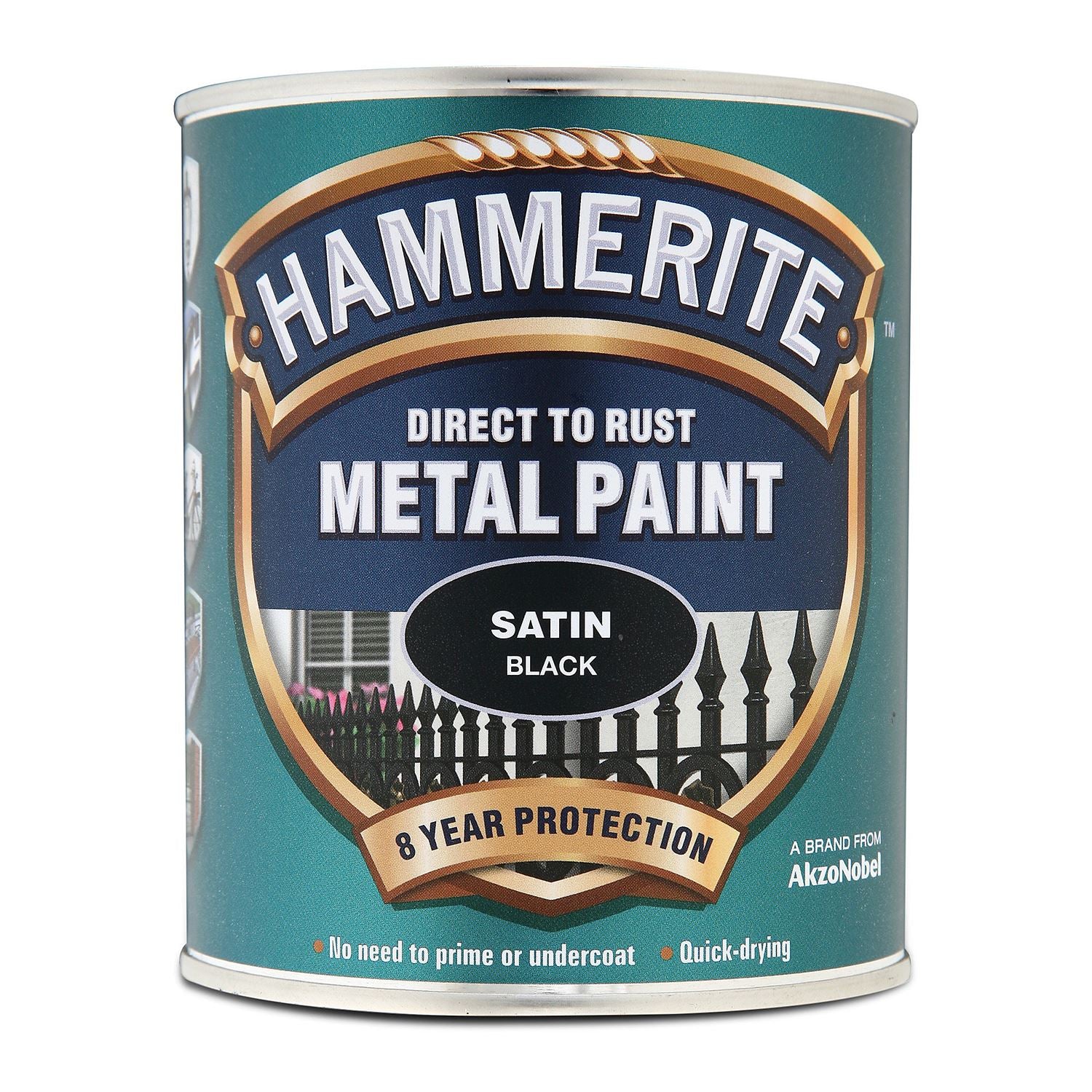 1X - Hammerite Satin Black Paint 750ml Direct to Rust Metal Paints