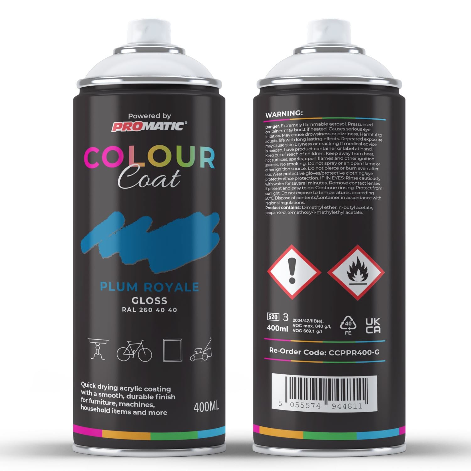 ProMatic Colour Coat Plum Royale RAL 260 40 40 Gloss Acrylic Spray Paint 400ml