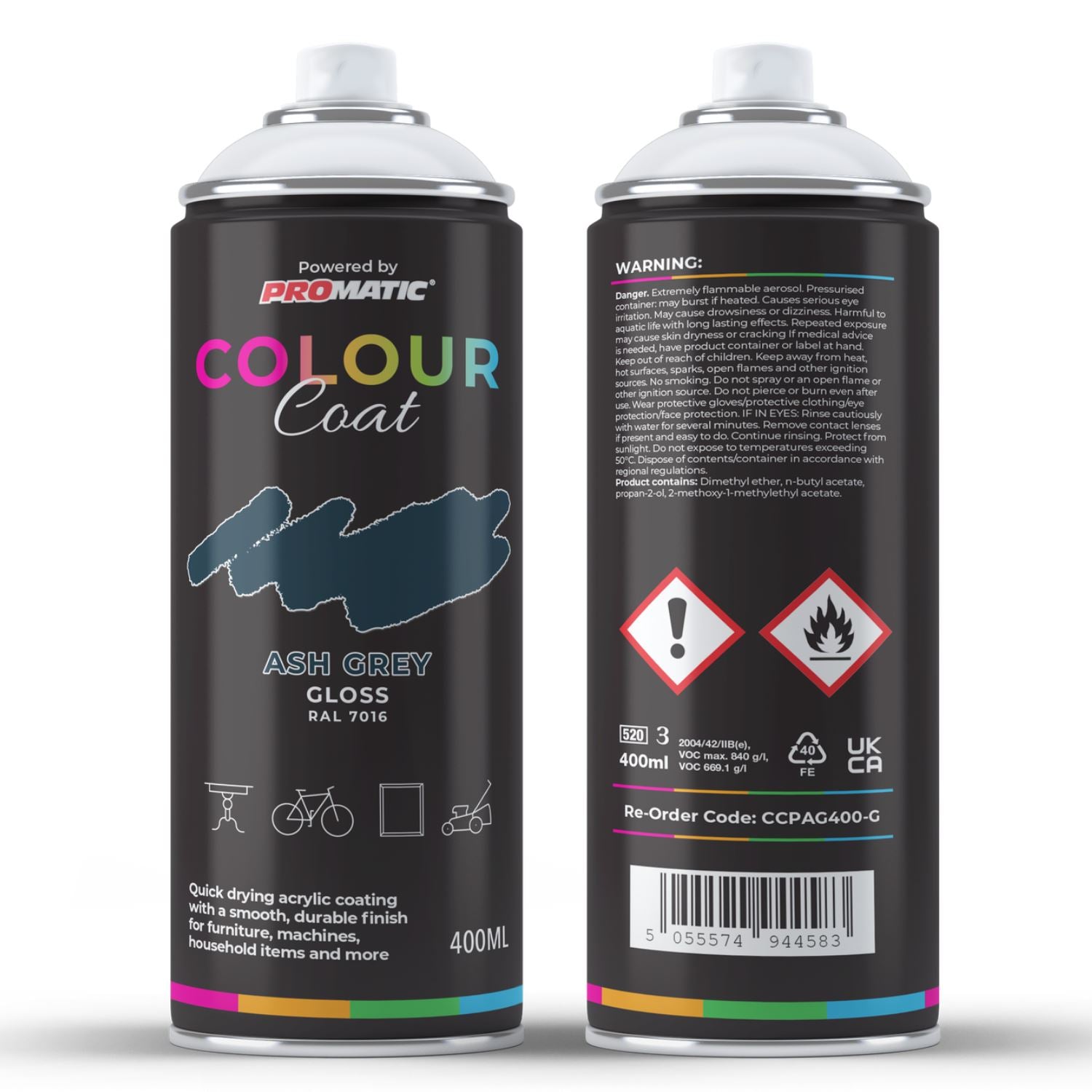 ProMatic Colour Coat Ash Grey RAL 7016 Gloss 1K Acrylic Spray Paint 400ml
