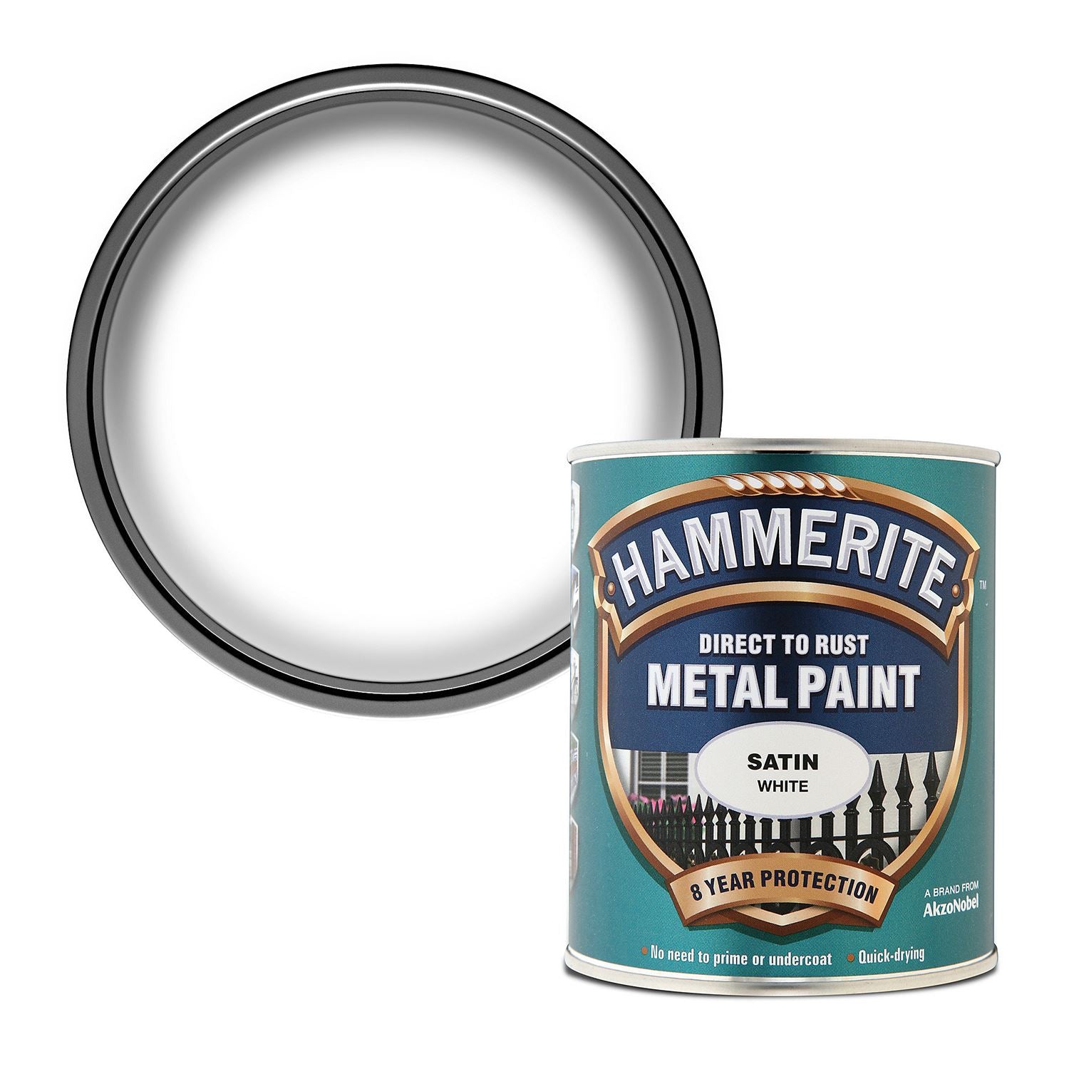 1X - Hammerite Satin White Paint 750ml Direct to Rust Metal Paints