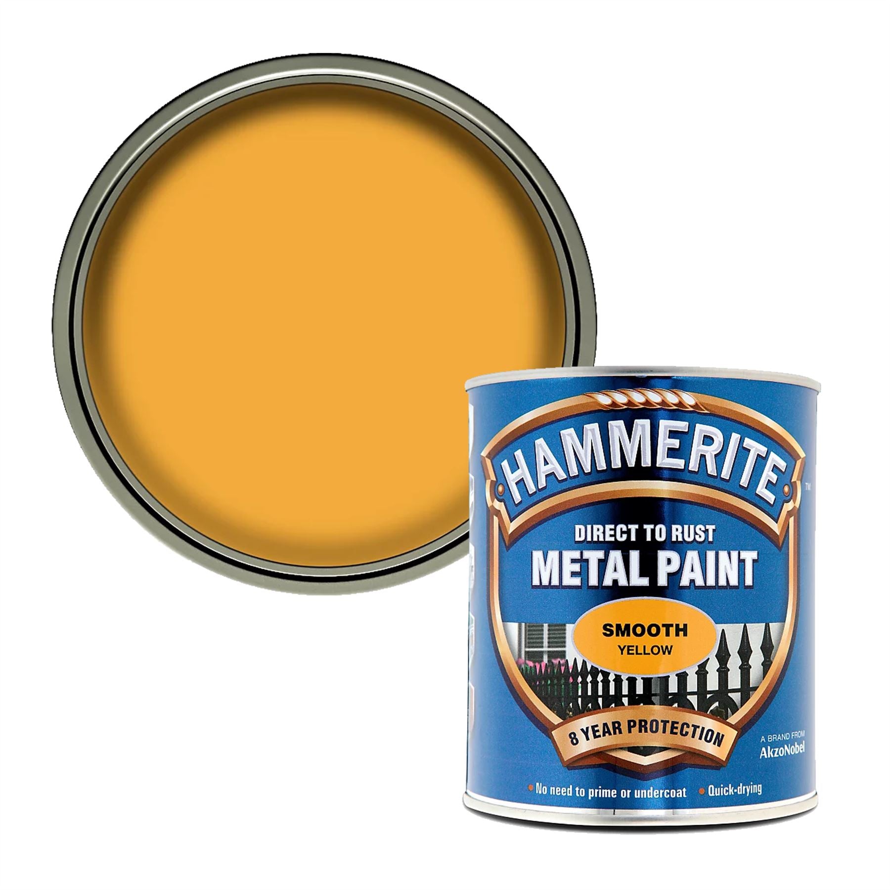 1X - Hammerite Smooth Yellow Paint 750ml Direct to Rust Metal Paints