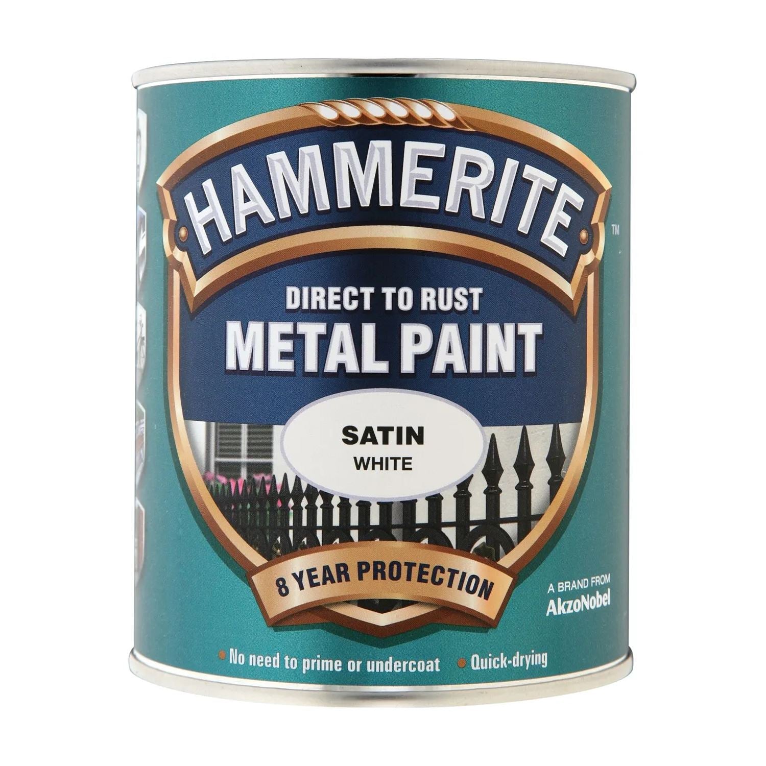 1X - Hammerite Satin White Paint 750ml Direct to Rust Metal Paints