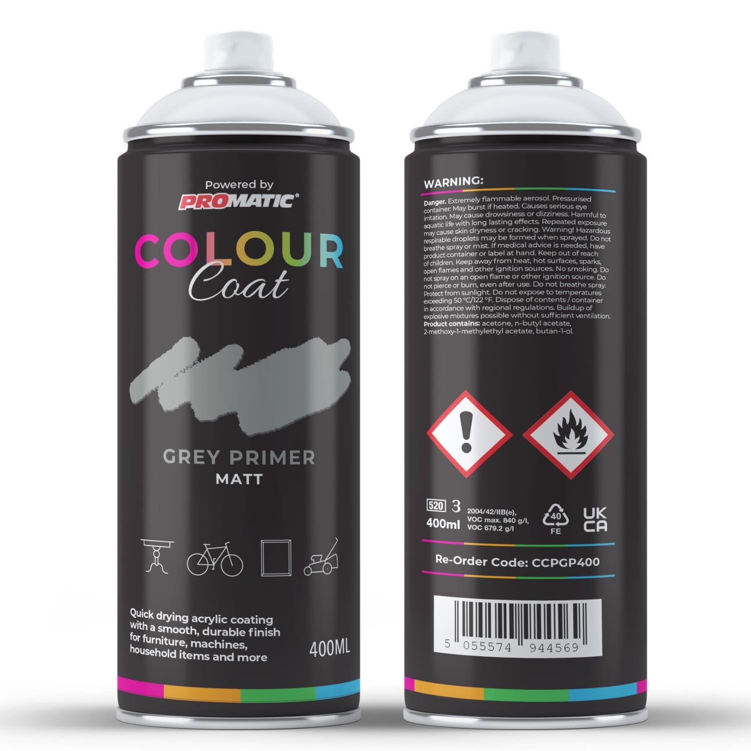 ProMatic Colour Coat Grey Primer Matt Spray Paint 400ml