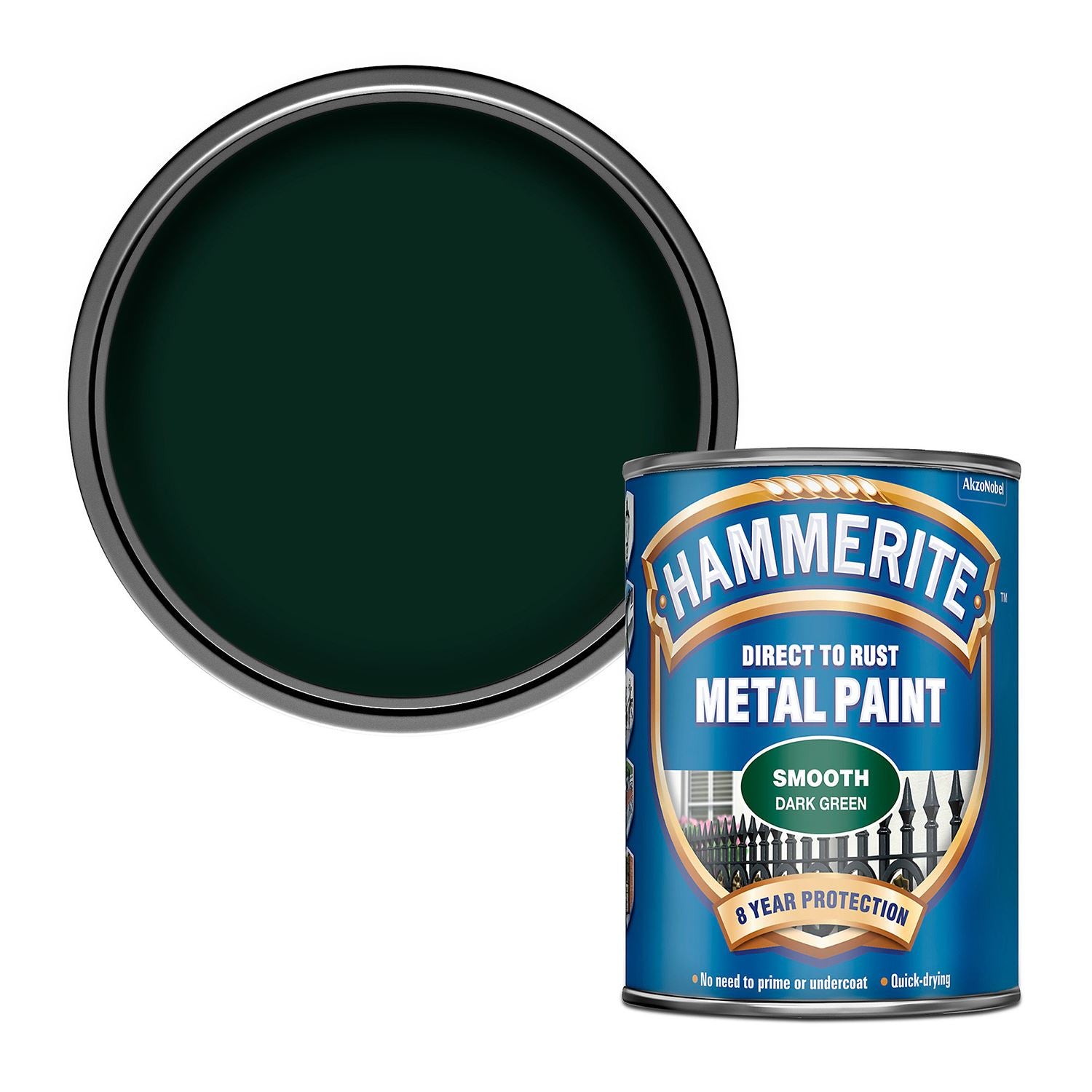 1X - Hammerite Smooth Dark Green Paint 750ml Direct to Rust Metal Paints
