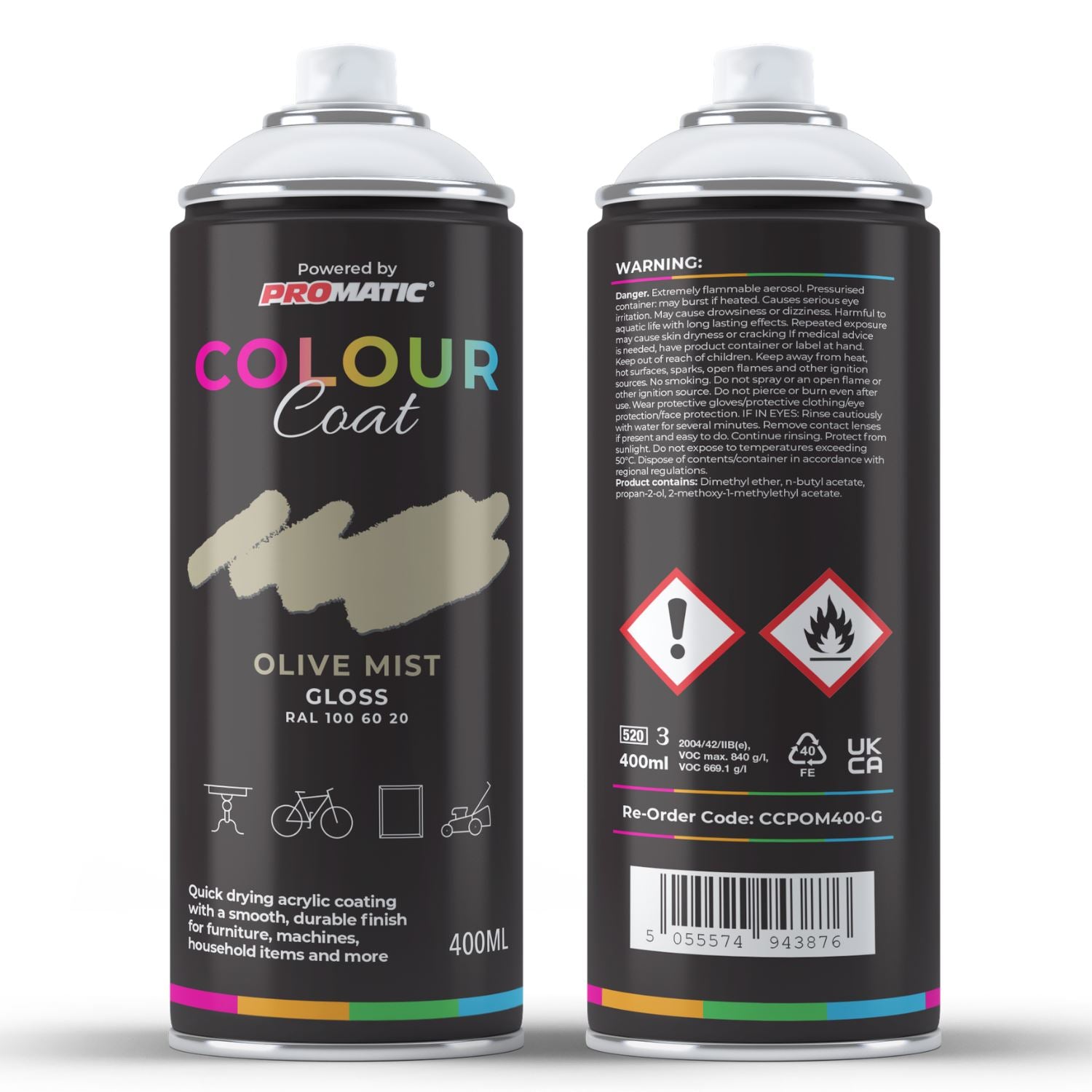 ProMatic Colour Coat Olive Mist RAL 100 60 20 Gloss 1K Acrylic Spray Paint 400ml
