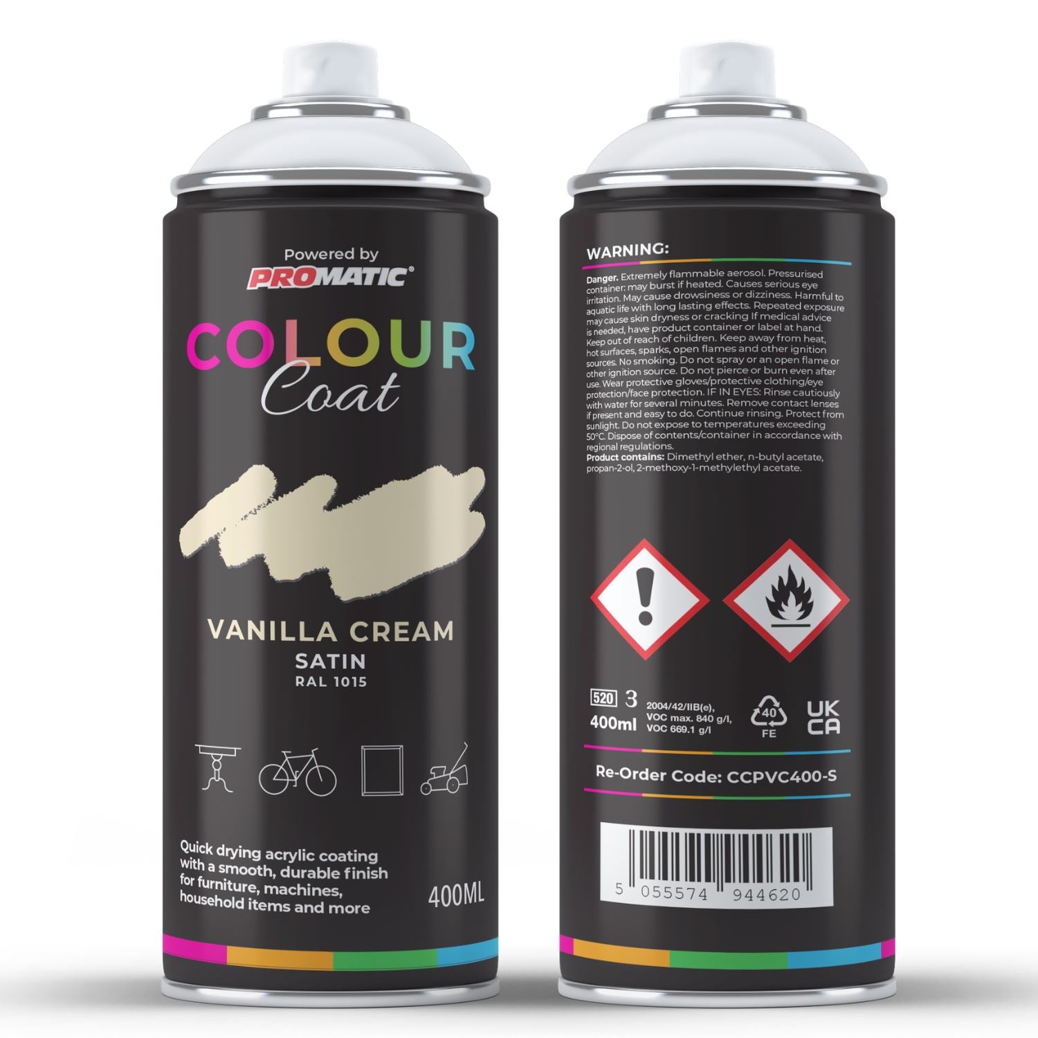 ProMatic Colour Coat Vanilla Cream RAL 1015 Satin 1K Acrylic Spray Paint 400ml
