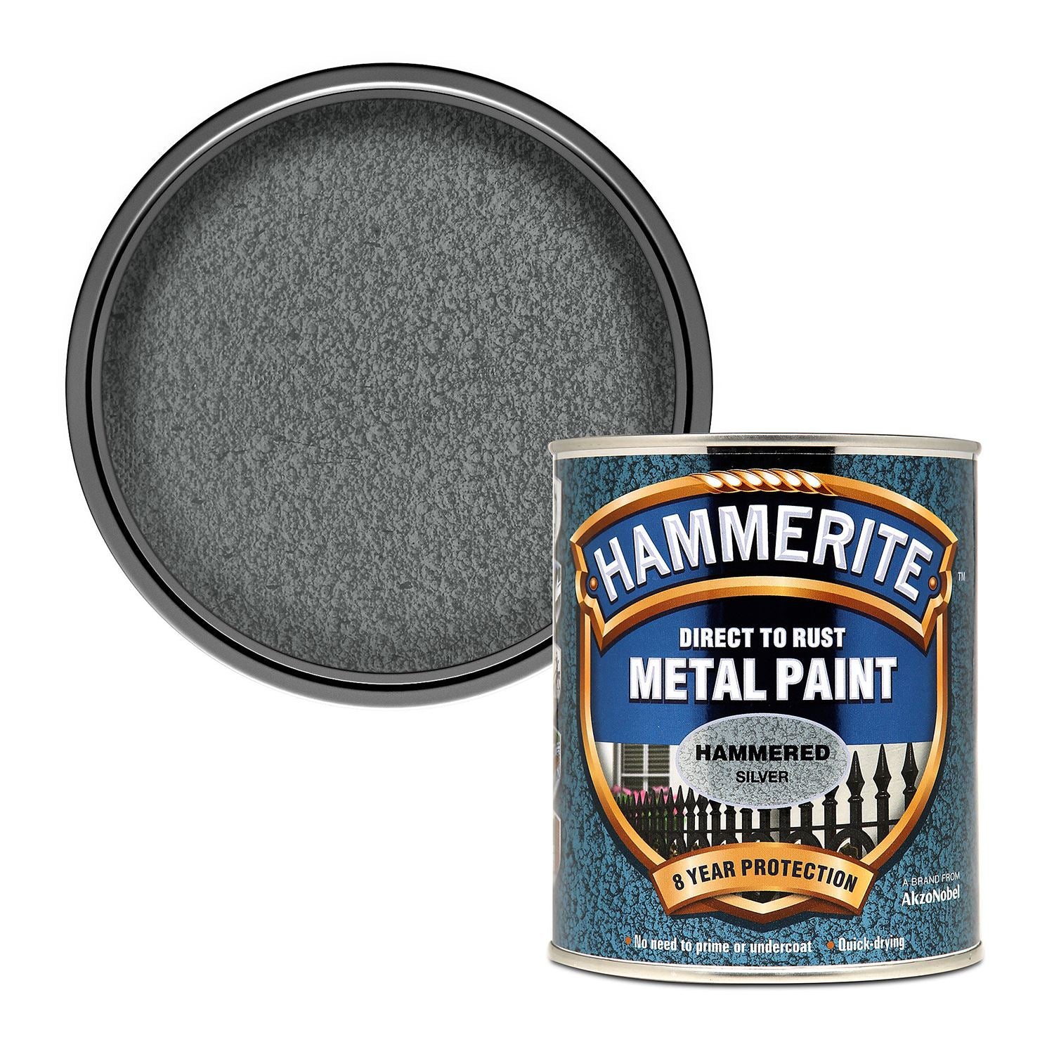 1X - Hammerite Hammered Silver Paint 750ml Direct to Rust Metal Paints