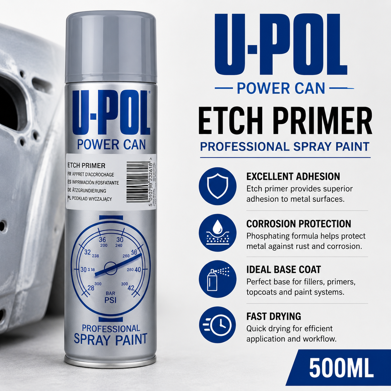 U-POL Power Can Grey Etch Primer Spray Paint 500ml