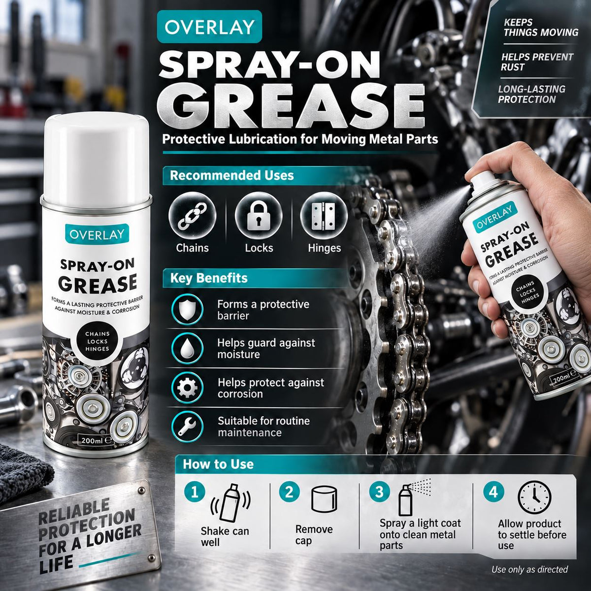 Overlay Multi Purpose Clear Spray Grease high Performance Lubricant 200ml