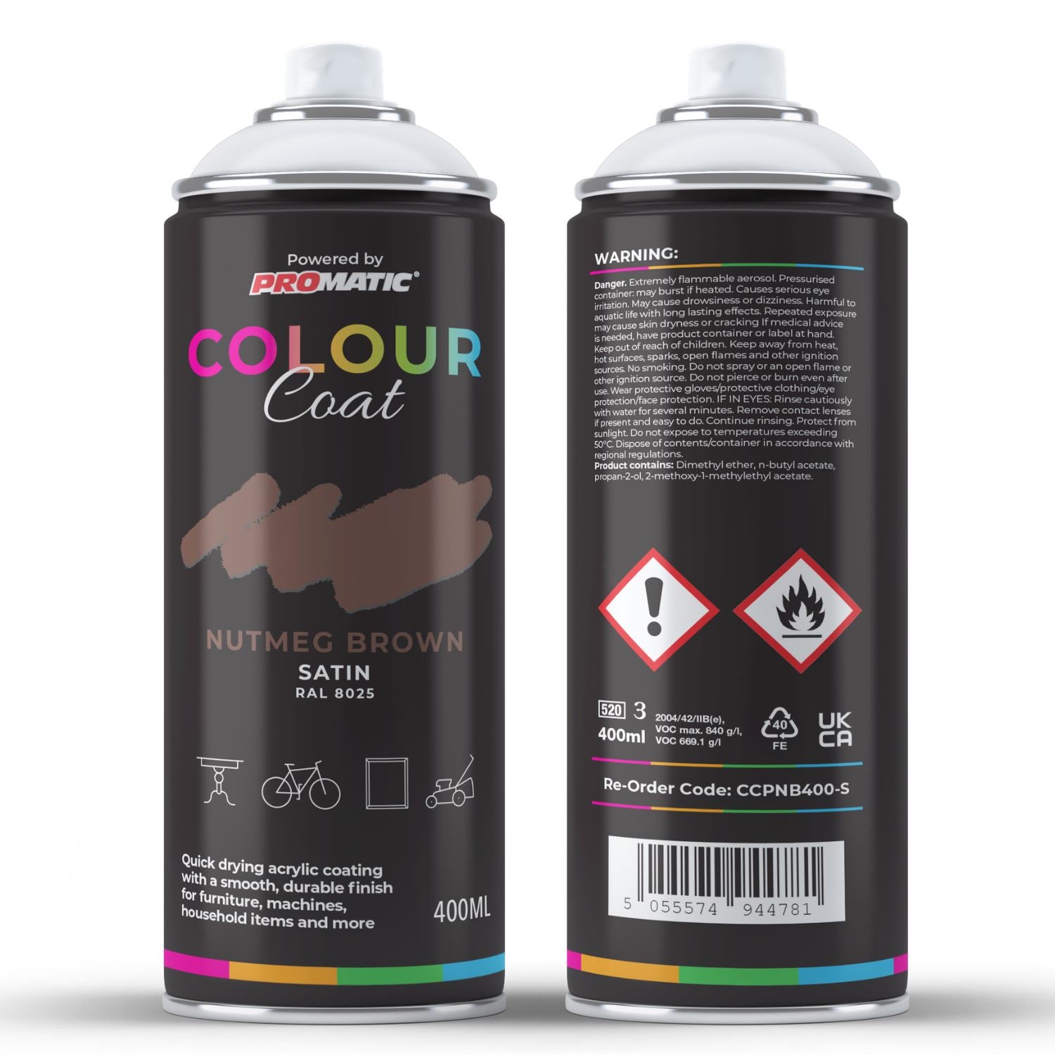 ProMatic Colour Coat Nutmeg Brown RAL 8025 Satin 1K Acrylic Spray Paint 400ml