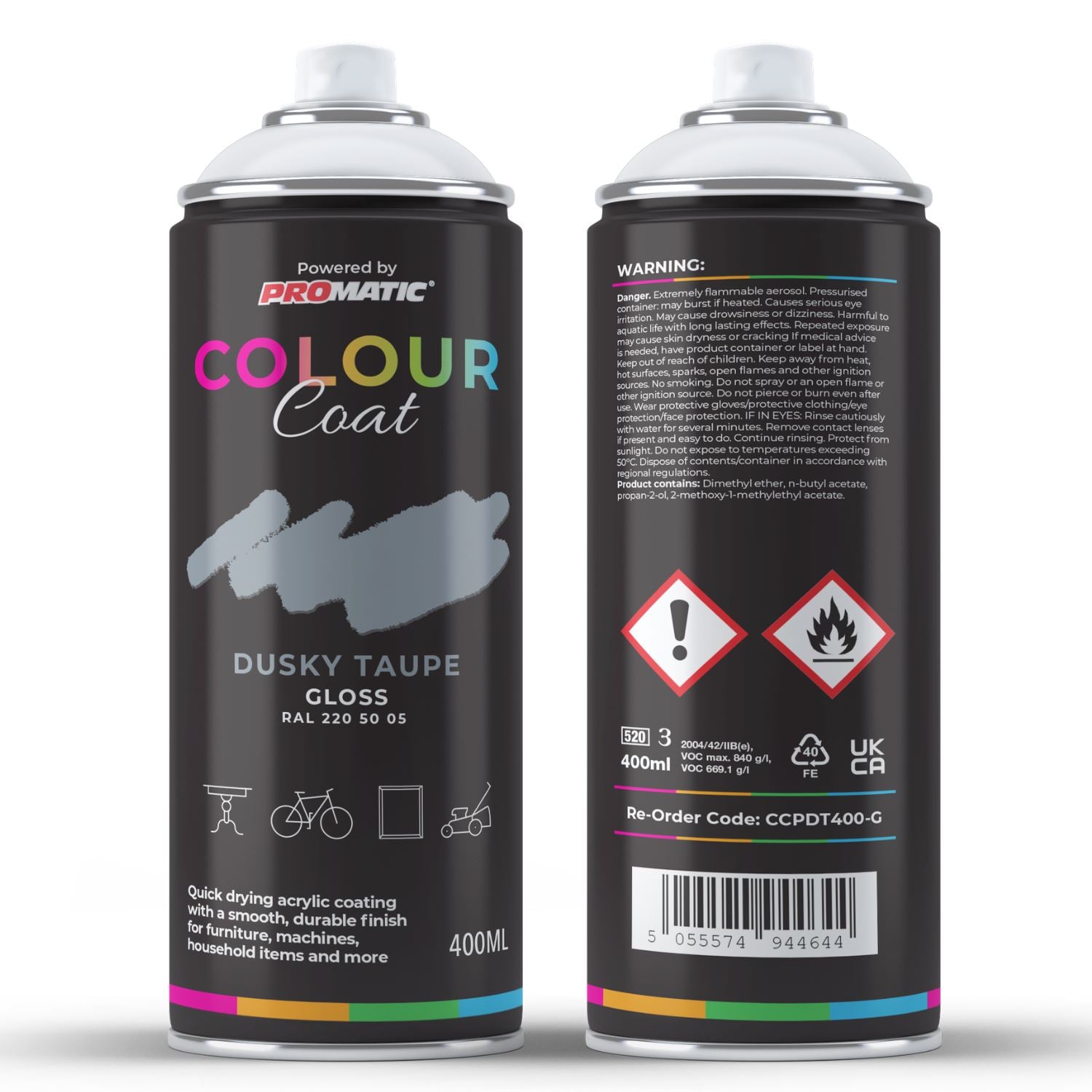 ProMatic Colour Coat Dusky Taupe RAL 220 50 05 Gloss Acrylic Spray Paint 400ml