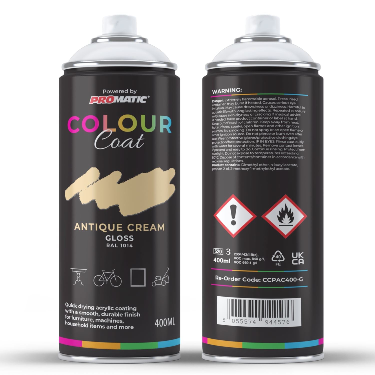 ProMatic Colour Coat Antique Cream RAL 1014 Gloss 1K Acrylic Spray Paint 400ml