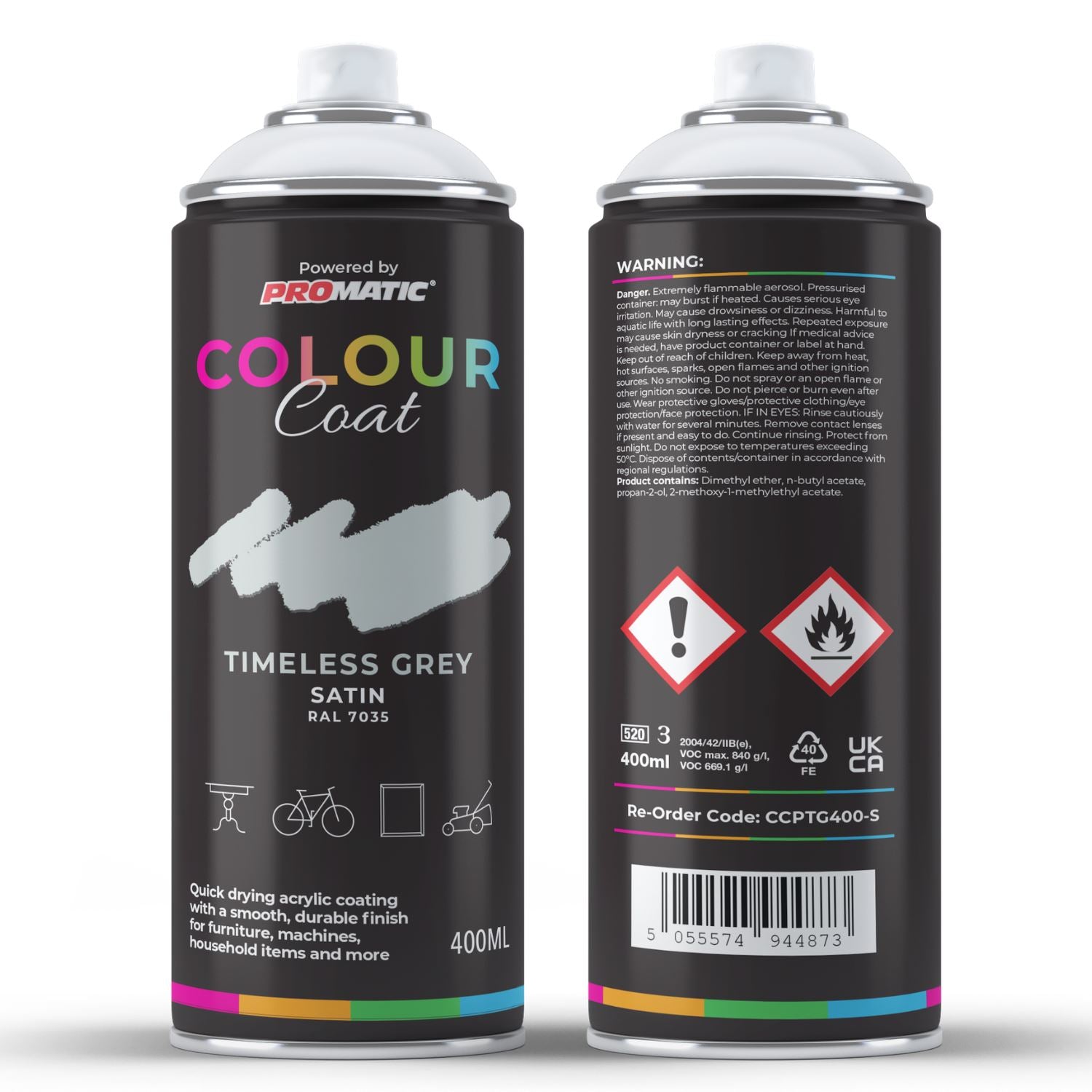 ProMatic Colour Coat Timeless Grey RAL 7035 Satin 1K Acrylic Spray Paint 400ml