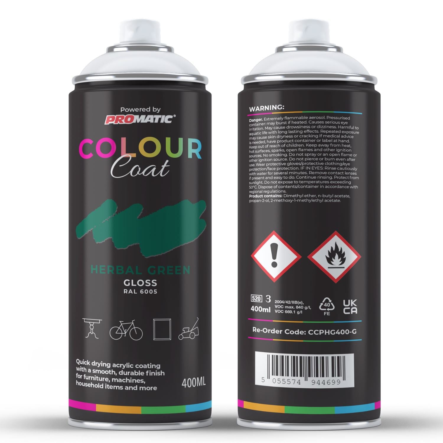 ProMatic Colour Coat Herbal Green RAL 6005 Gloss 1K Acrylic Spray Paint 400ml