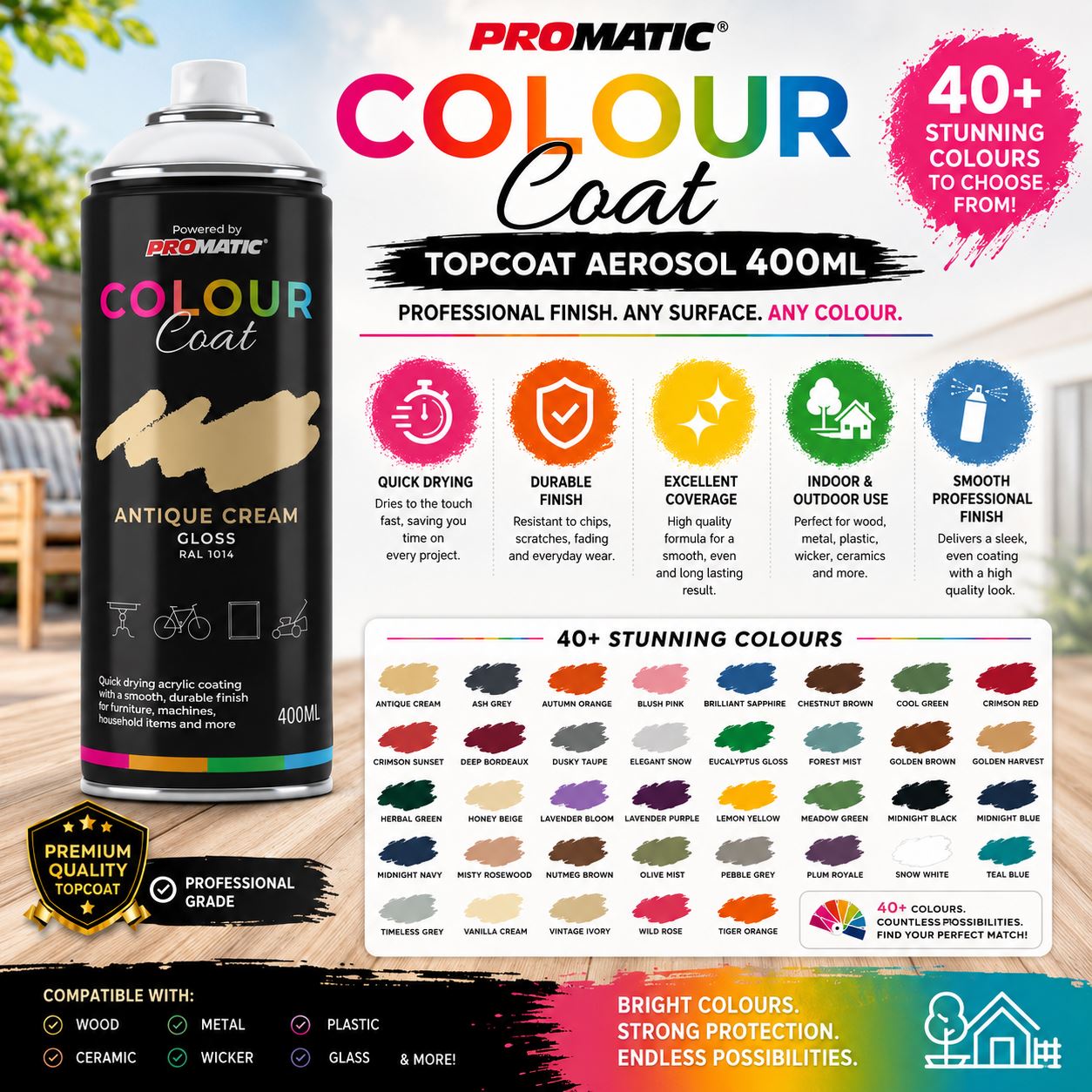 ProMatic Colour Coat Clear Matt Spray Paint 400ml