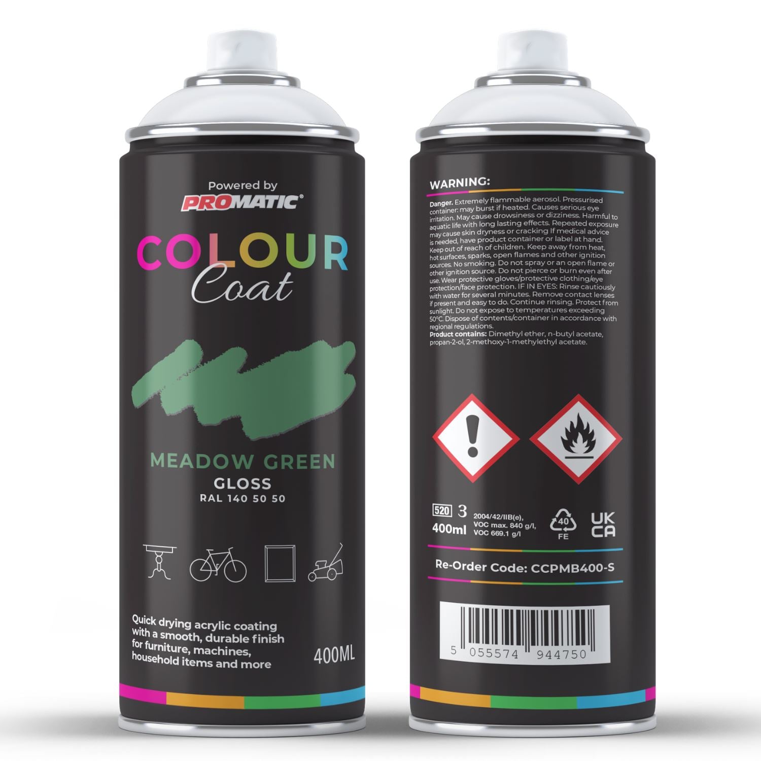 ProMatic Colour Coat Meadow Green RAL 140 50 50 Gloss Acrylic Spray Paint 400ml