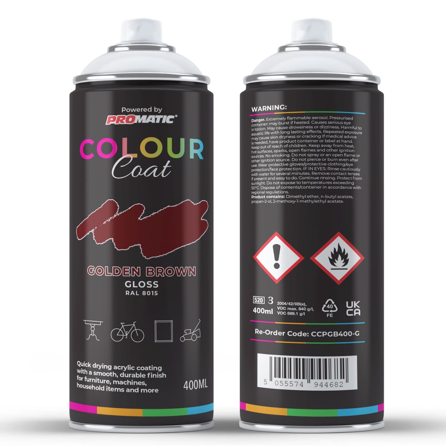 ProMatic Colour Coat Golden Brown RAL 8015 Gloss 1K Acrylic Spray Paint 400ml