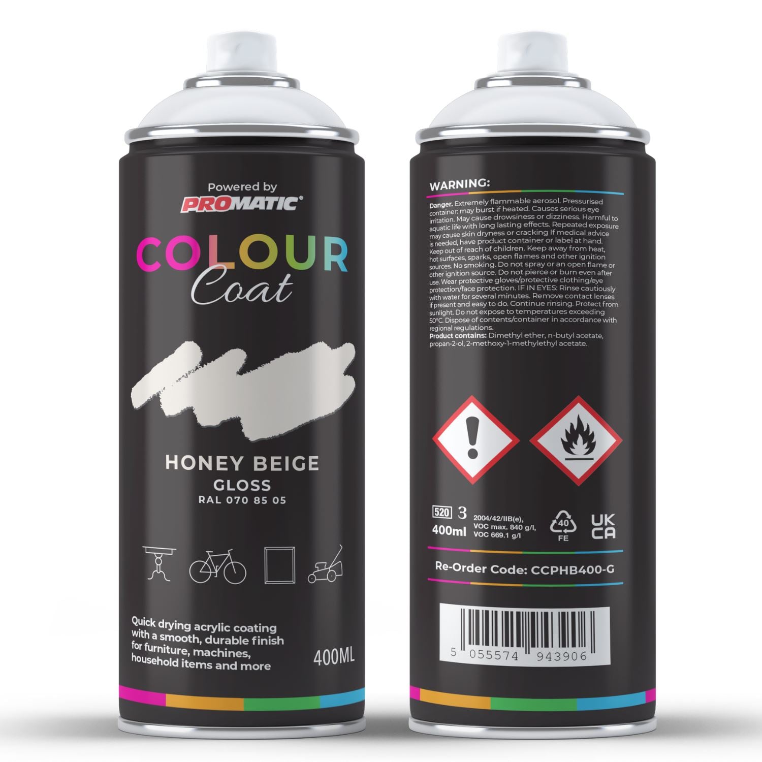 ProMatic Colour Coat Honey Beige RAL 070 85 05 Gloss Acrylic Spray Paint 400ml