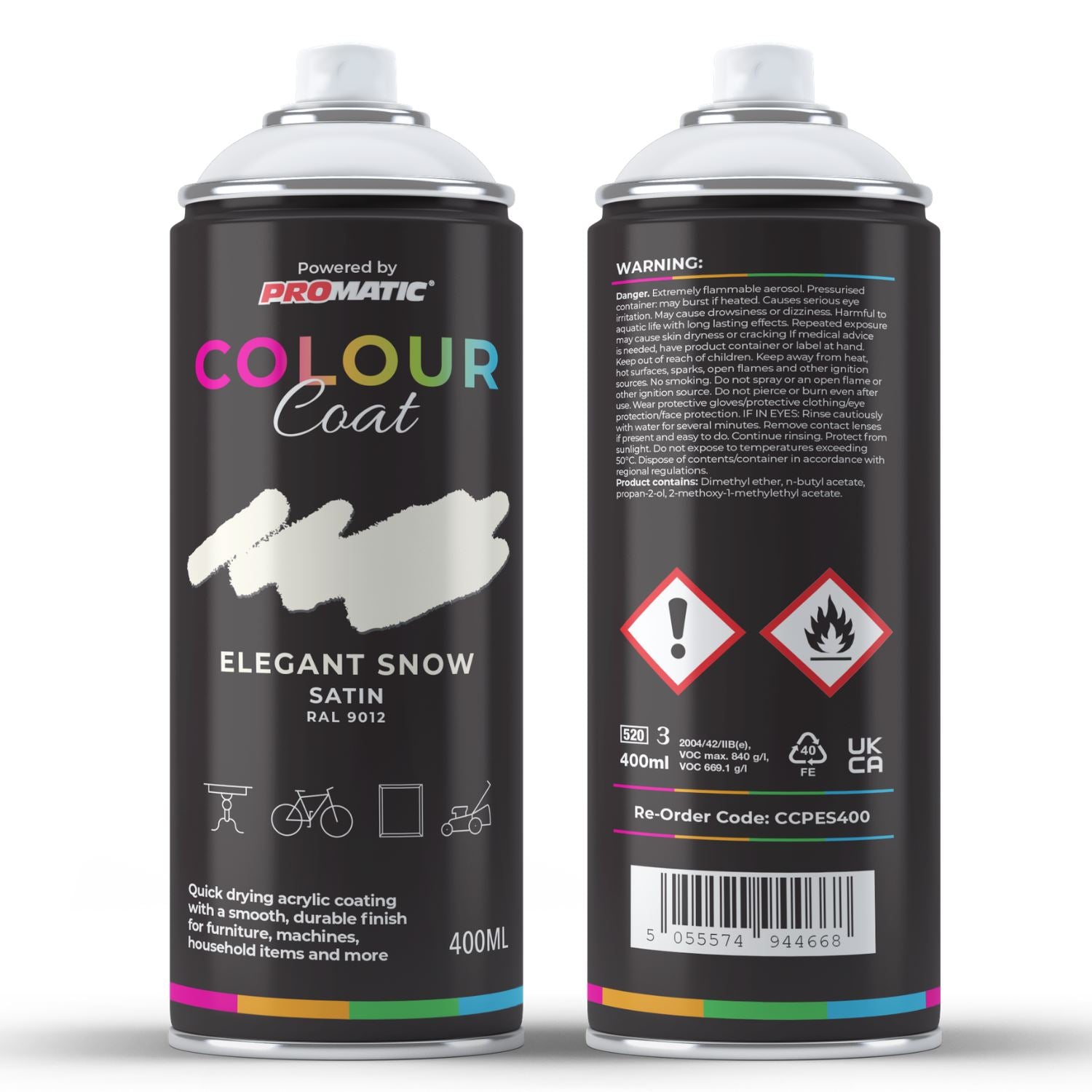 ProMatic Colour Coat Elegant Snow RAL 9012 Satin 1K Acrylic Spray Paint 400ml