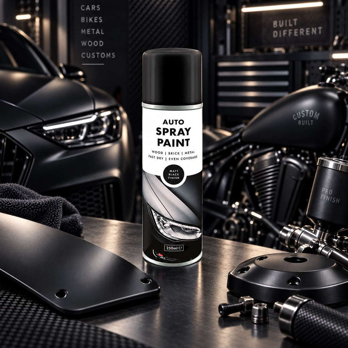 Overlay Matt Black Primer Aerosol Spray Paint 250ml For Auto Car Van Bike