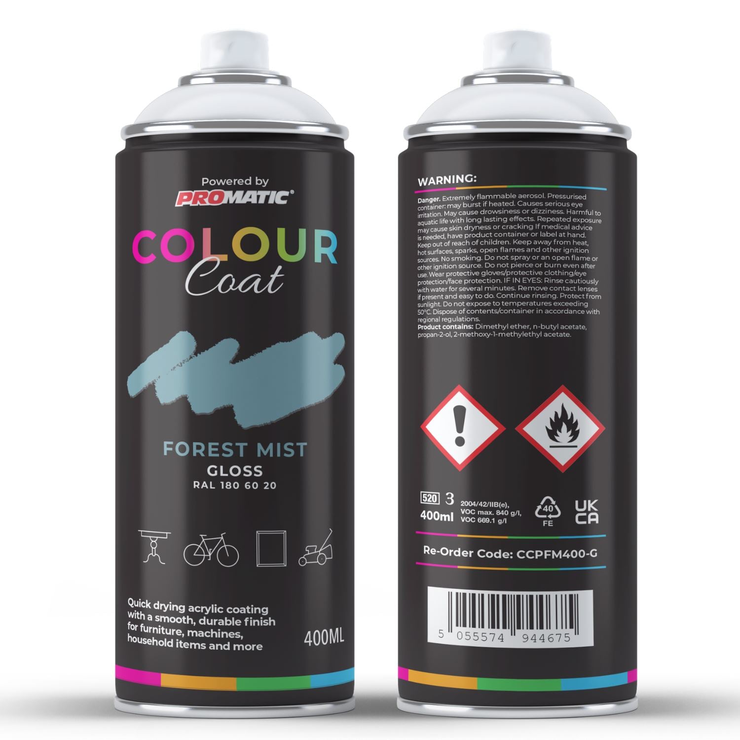 ProMatic Colour Coat Forest Mist RAL 180 60 20 Gloss Acrylic Spray Paint 400ml