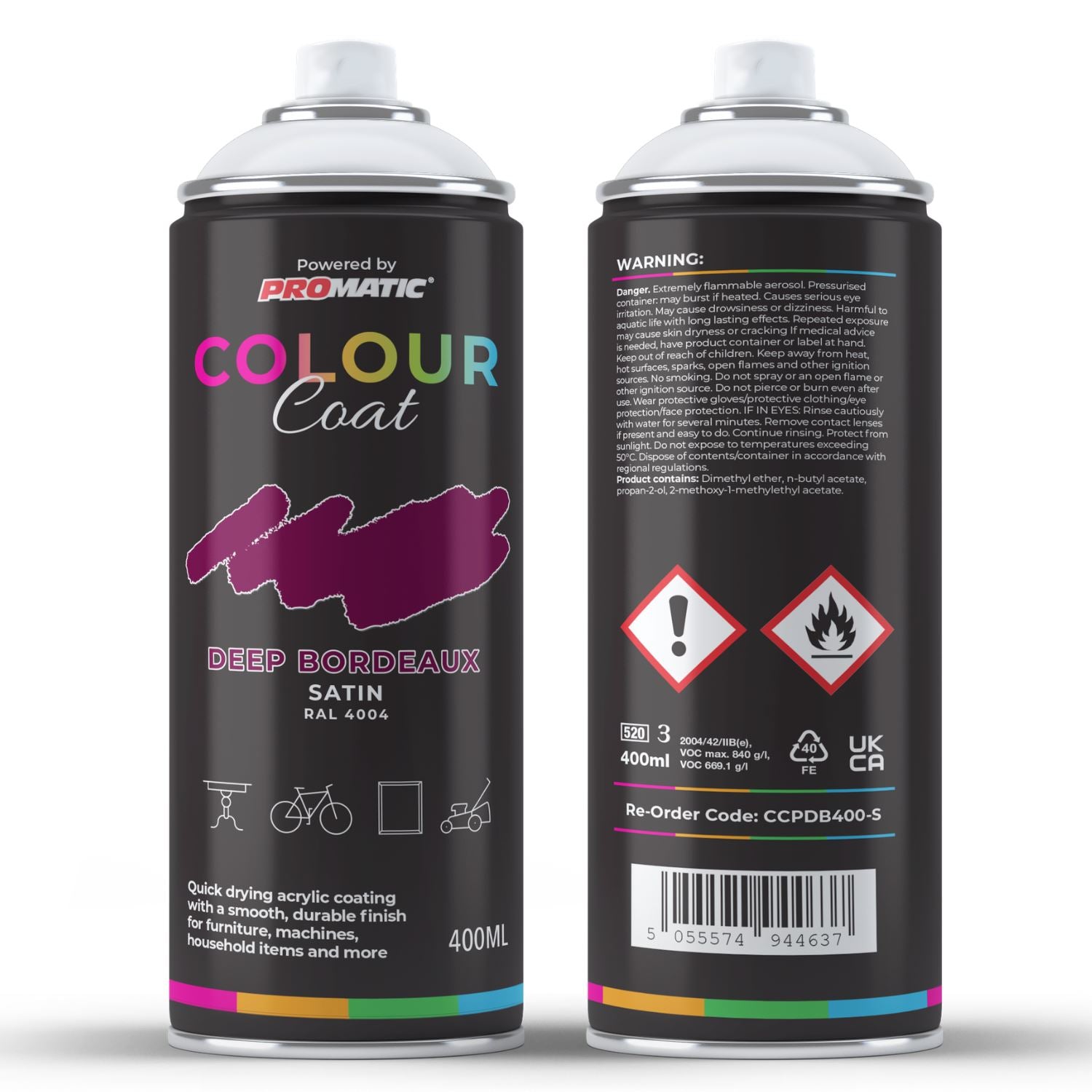 ProMatic Colour Coat Deep Bordeaux RAL 4004 Satin 1K Acrylic Spray Paint 400ml