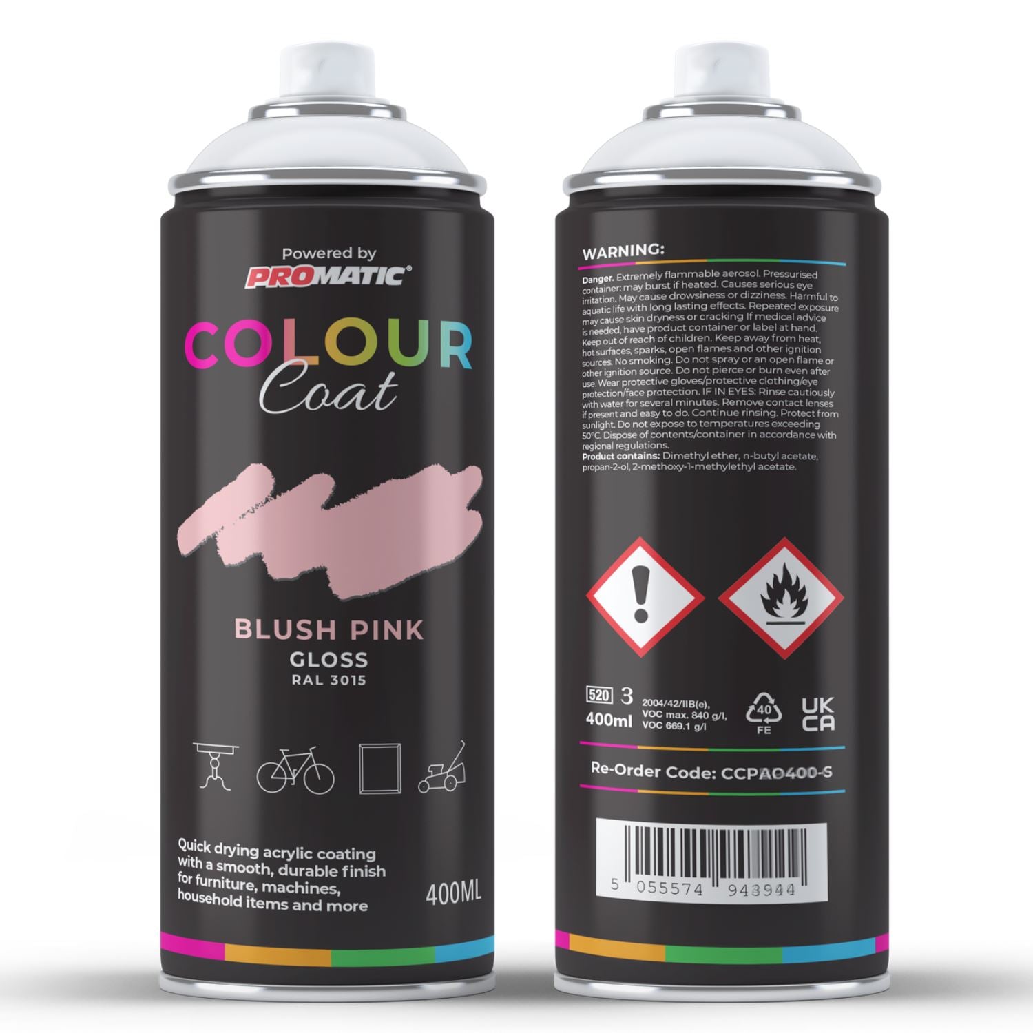 ProMatic Colour Coat Blush Pink RAL 3015 Gloss 1K Acrylic Spray Paint 400ml