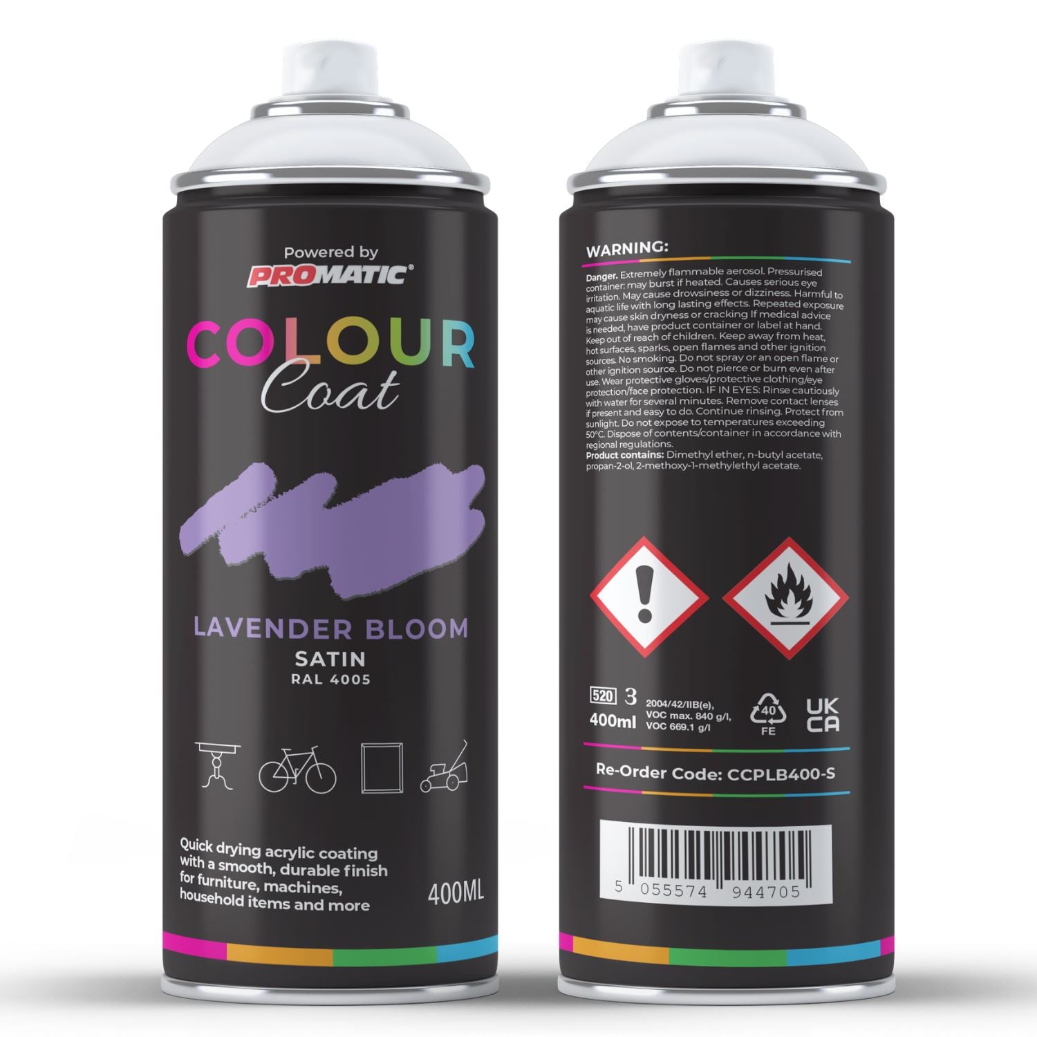 ProMatic Colour Coat Lavender Bloom RAL 4005 Satin 1K Acrylic Spray Paint 400ml