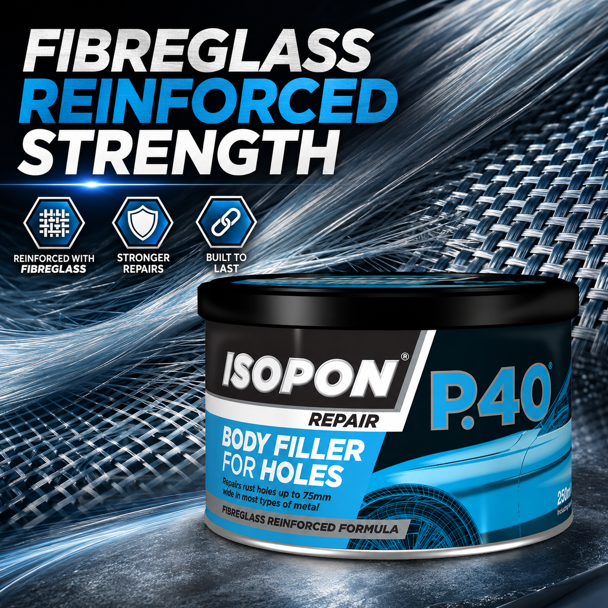 Upol Isopon P40 Metal Holes Body Filler Repair Paste Fibreglass Formula