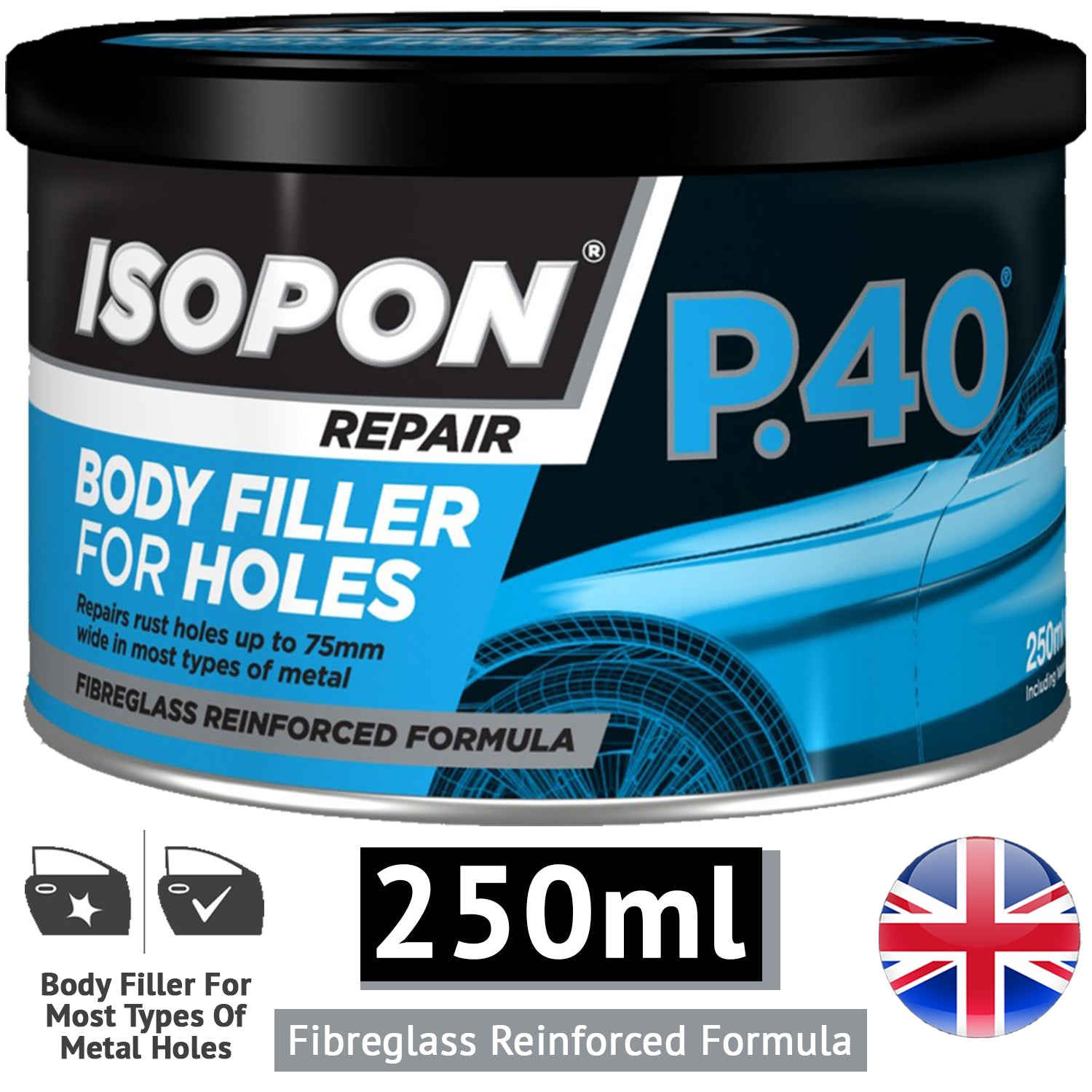 Upol Isopon P40 Metal Holes Body Filler Repair Paste Fibreglass Formula