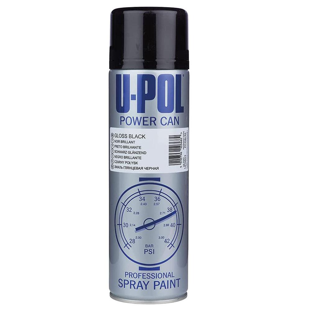 U-POL Power Can Gloss Black Topcoat Aerosol Spray Paint 500ml